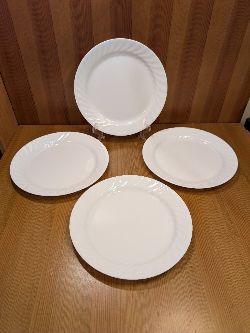 Set of 4 Corelle ENHANCEMENTS WHITE SWIRL Pattern Dinner Plates 10 1/4" Lot VGUC